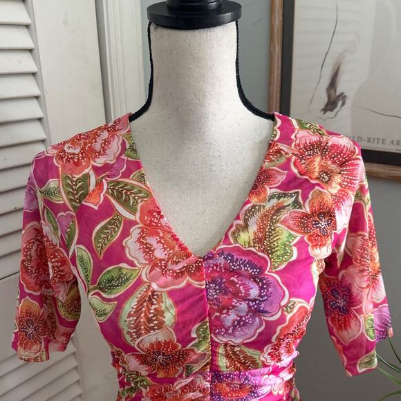 Jade Johnny Was Top Womens Small Pink Gloriana Mesh Tee Fitted Feminine Coquette - Picture 3 of 14